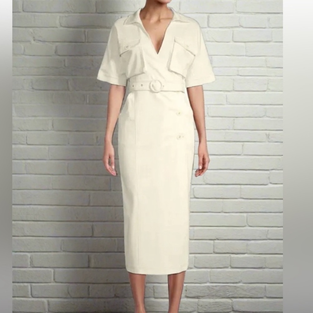 Suboo 'Lila' Ivory Twill Wrap-Style Midi Dress, NWT